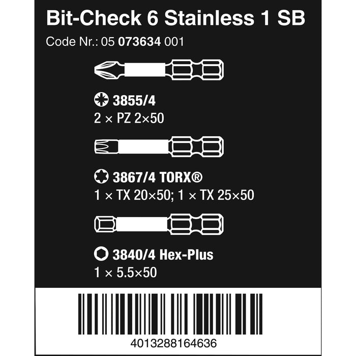 Wera Bit-Check 6 Stainless 1 SB, 6 pieces