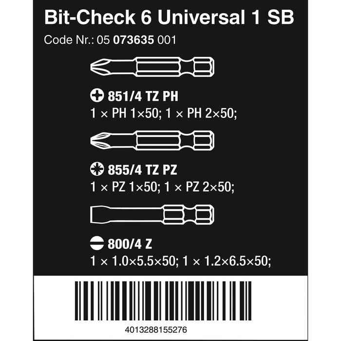 Wera Bit-Check 6 Universal 1 SB, 6 pieces