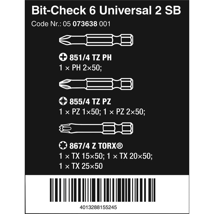 Wera Bit-Check 6 Universal 2 SB, 6 pieces