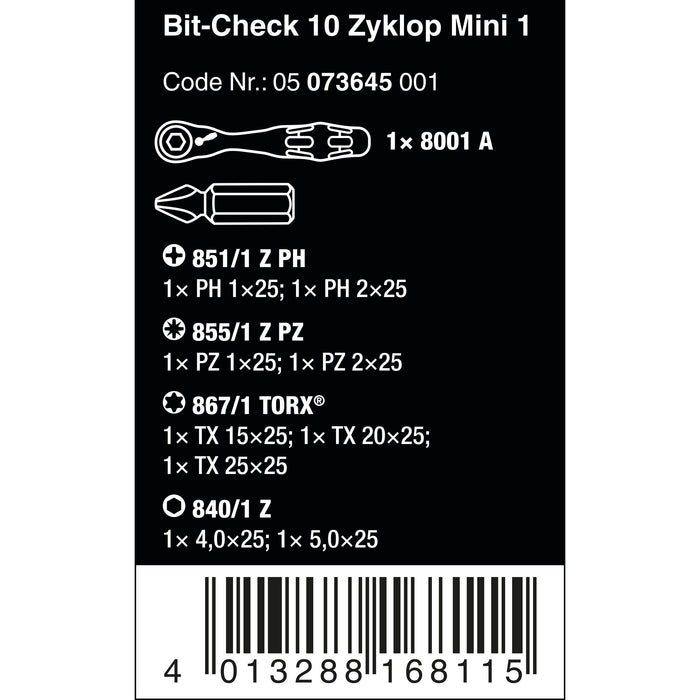 Wera Bit-Check 10 Zyklop Mini 1, 10 pieces