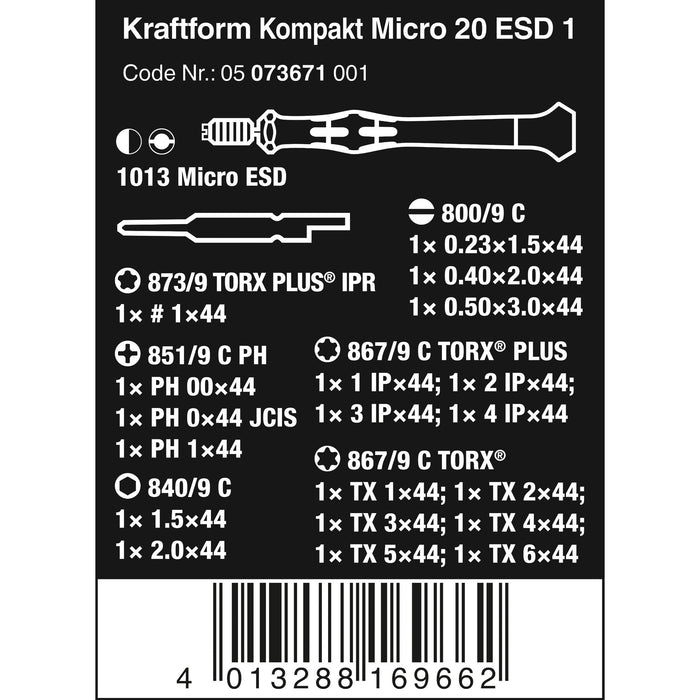 Wera Kraftform Kompakt Micro 20 ESD 1, 20 pieces