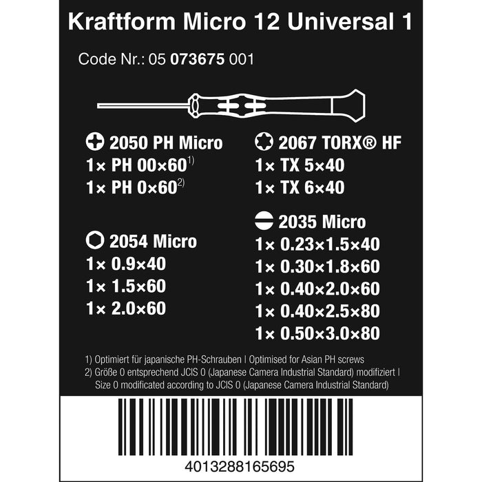 Wera Kraftform Micro 12 Universal 1 screwdriver set for electronic applications, 12