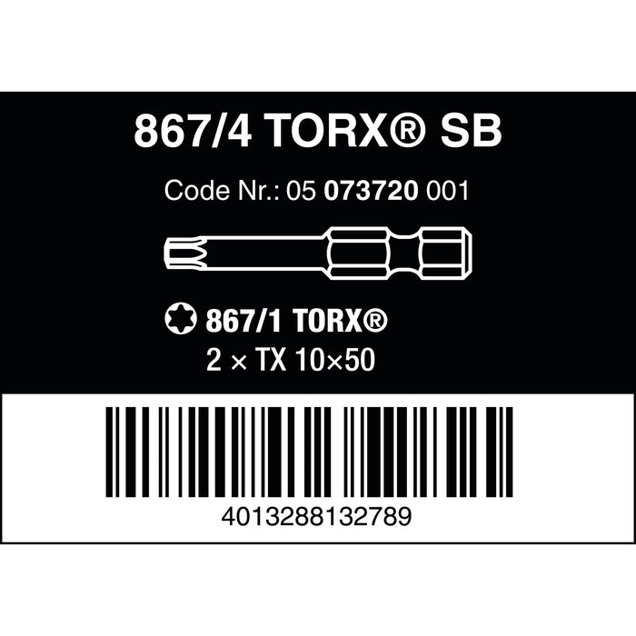 Wera 867/4 Z SB TORX® Bits, TX 10 x 50 mm, 2 pieces