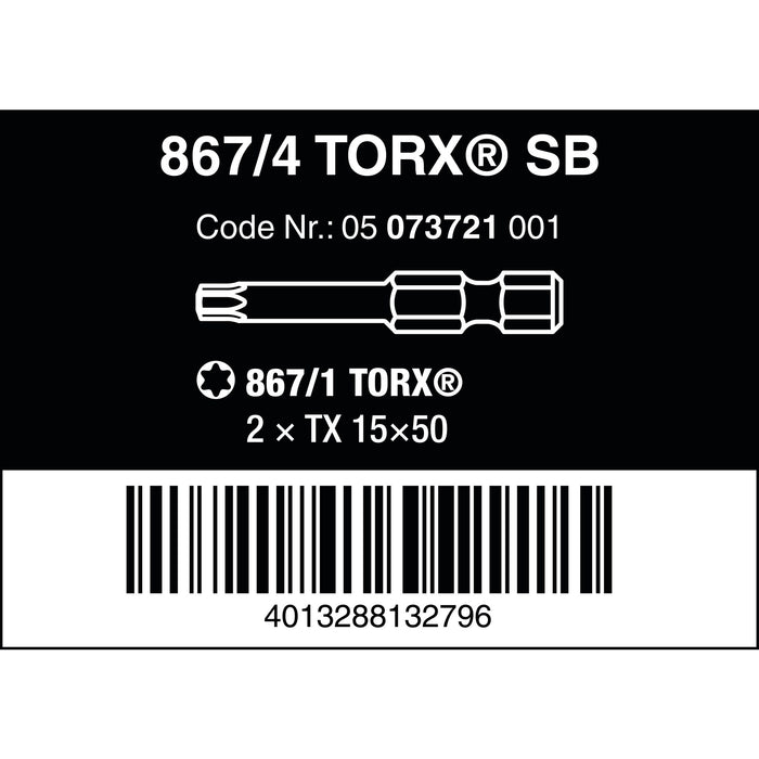 Wera 867/4 Z SB TORX® Bits, TX 15 x 50 mm, 2 pieces
