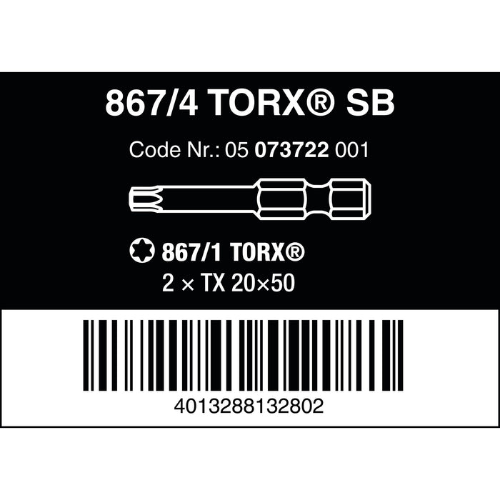 Wera 867/4 Z SB TORX® Bits, TX 20 x 50 mm, 2 pieces