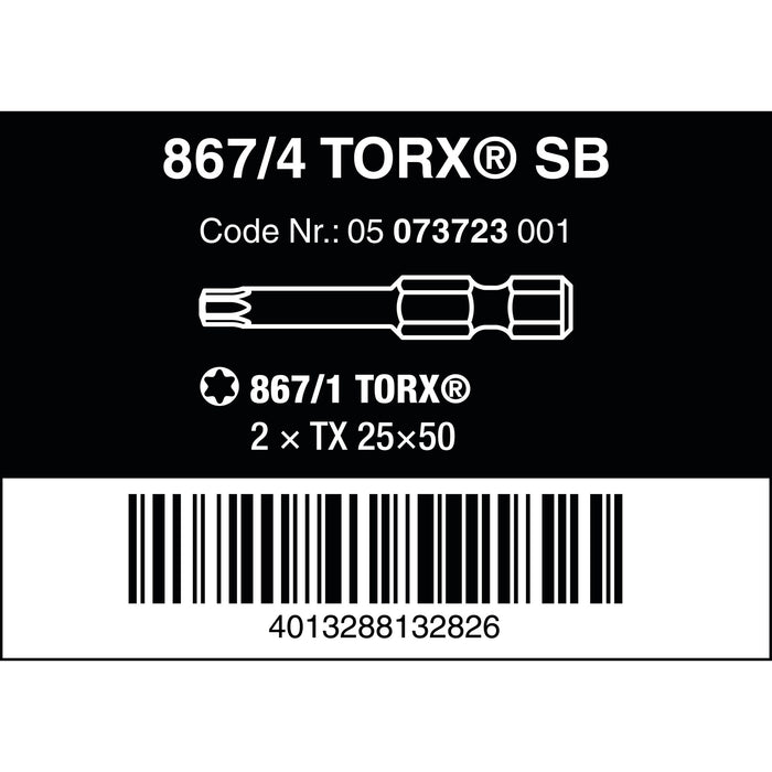 Wera 867/4 Z SB TORX® Bits, TX 25 x 50 mm, 2 pieces