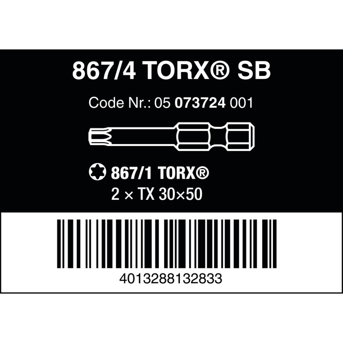 Wera 867/4 Z SB TORX® Bits, TX 30 x 50 mm, 2 pieces