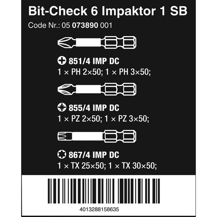 Wera Bit-Check 6 Impaktor 1 SB, 6 pieces