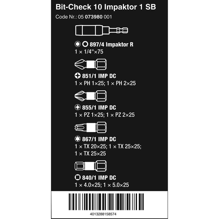 Wera Bit-Check 10 Impaktor 1 SB, 10 pieces