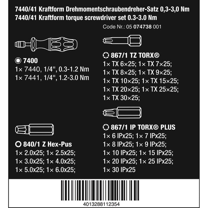 Wera 7440/41 Kraftform torque screwdriver set 0.3-3.0 Nm, 26 pieces