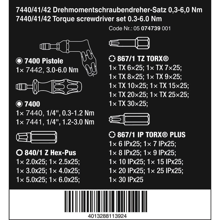 Wera 7440/41/42 Kraftform torque screwdriver set 0.3-6.0 Nm, 27 pieces