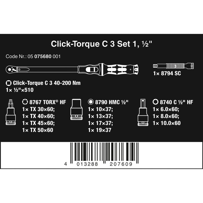 Wera Click-Torque C 3 Set 1, 40-200 Nm, 13 pieces