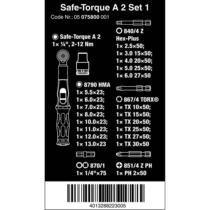 Wera Safe-Torque A 2 Set 1, 1/4" hexagonal, 2-12 Nm, 23 pieces
