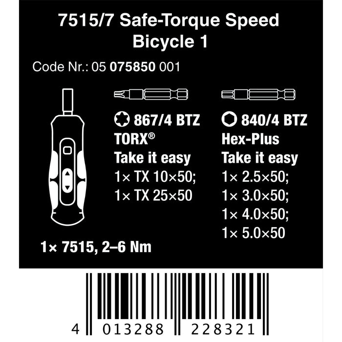 Wera 7515/7 Kraftform Safe-Torque Speed Bicycle 1, 7 pieces