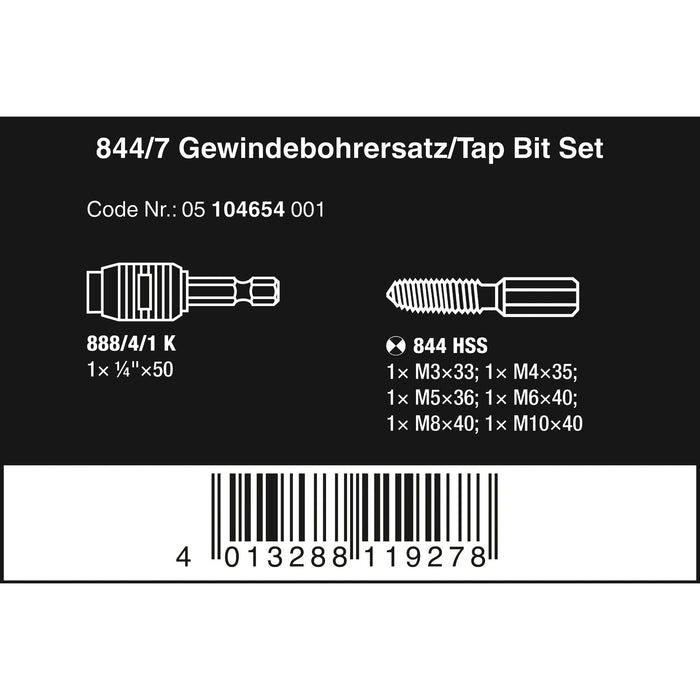 Wera 844/7 Tap Bits Set, 7 pieces