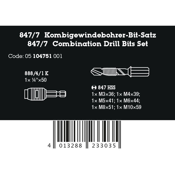 Wera 847/7 Combination tap bit set, 8 pieces
