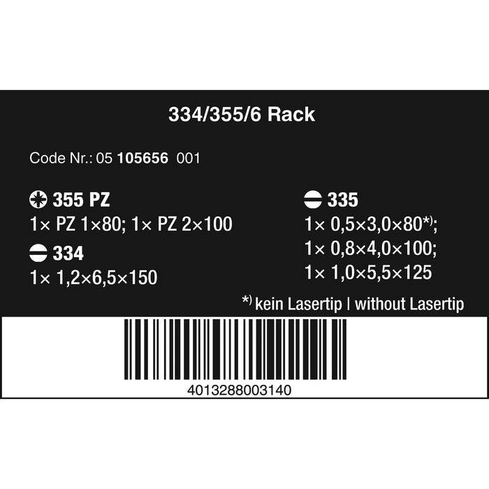 Wera 334/355/6 Rack Screwdriver set Kraftform Plus Lasertip and rack, 6 pieces