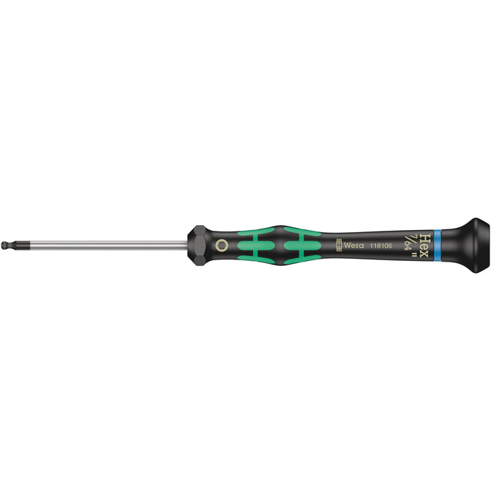 Wera 2052 Ball end hexagon screwdriver for electronic applications, 7/64" x 60 mm