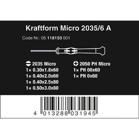Wera 2035/6 A Screwdriver set and rack for electronic applications, 6 pieces