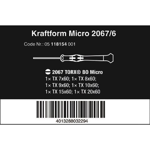 Wera 2067/6 TORX® BO Screwdriver set and rack for electronic applications, 6 pieces