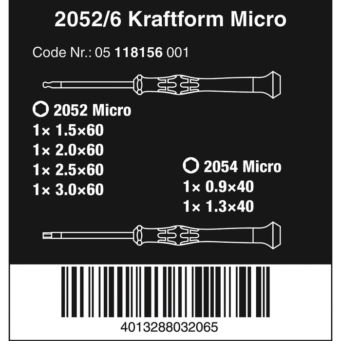 Wera 2052/6 Hexagon screwdriver set and rack for electronic applications, 6 pieces