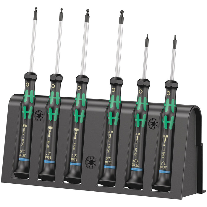 Wera 2052/6 Hexagon screwdriver set and rack for electronic applications, 6 pieces