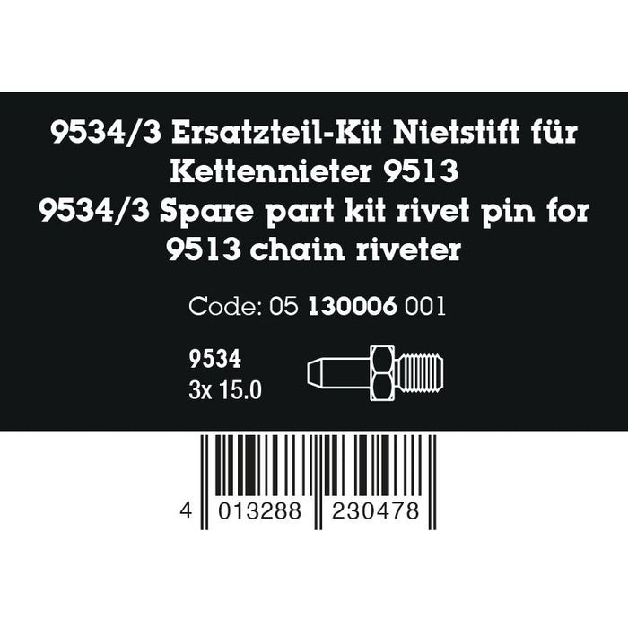 Wera 9534/3 Spare part kit rivet pin for 9513 chain riveter, 3 pieces