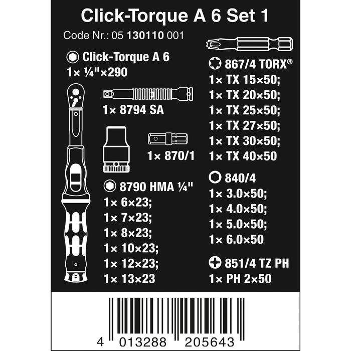 Wera Click-Torque A 6 Set 1, 2.5-25 Nm, 20 pieces