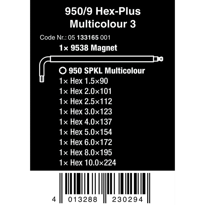 Wera 950/9 Hex-Plus Multicolour 3 L-key set, metric, BlackLaser, 10 pieces
