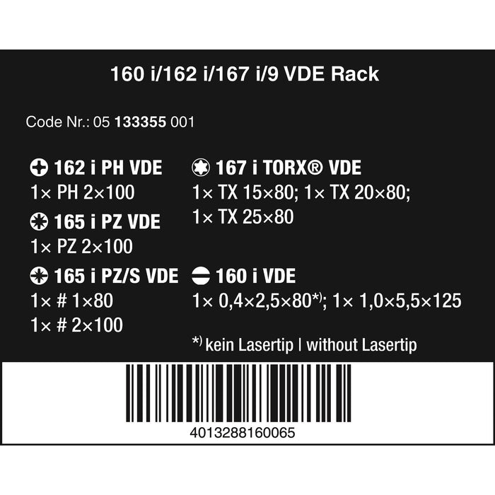 Wera 160 i/162 i/167 i/9 Screwdriver set Kraftform Plus Series 100, 9 pieces