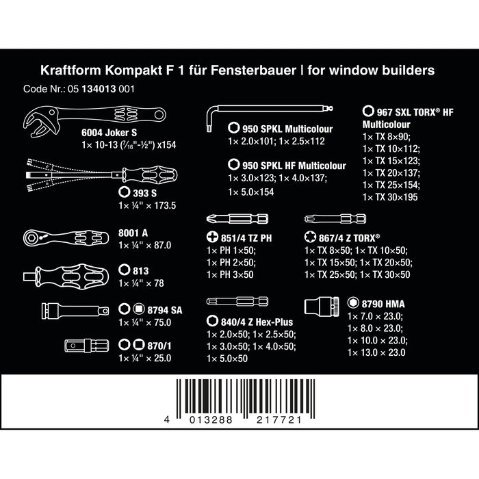 Wera Kraftform Kompakt F 1 screwdriving tool set for window installation, 36 pieces