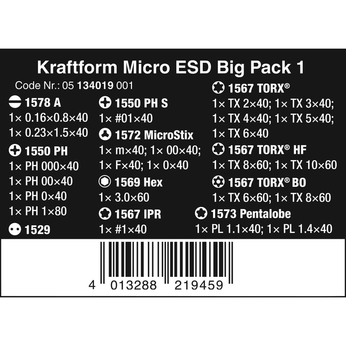 Wera Kraftform Micro ESD Big Pack 1 Screwdriver set for electronic applications, 25