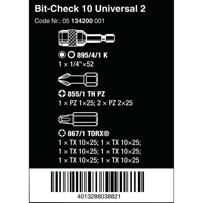 Wera Bit-Check 10 Universal 2, 10 pieces