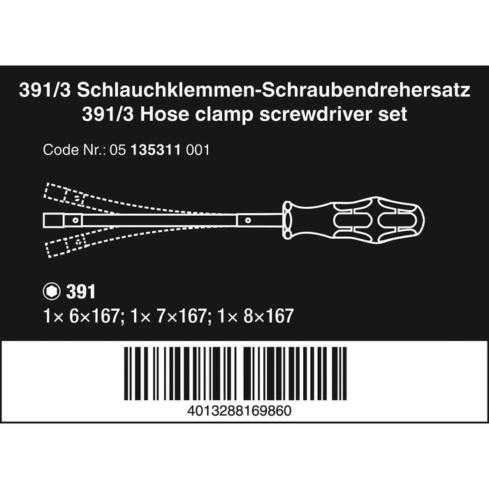 Wera 391/3 Hose clamp screwdriver set, 3 pieces