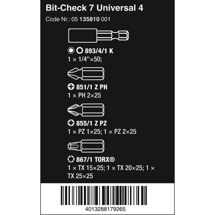 Wera Bit-Check 7 Universal 4, 7 pieces