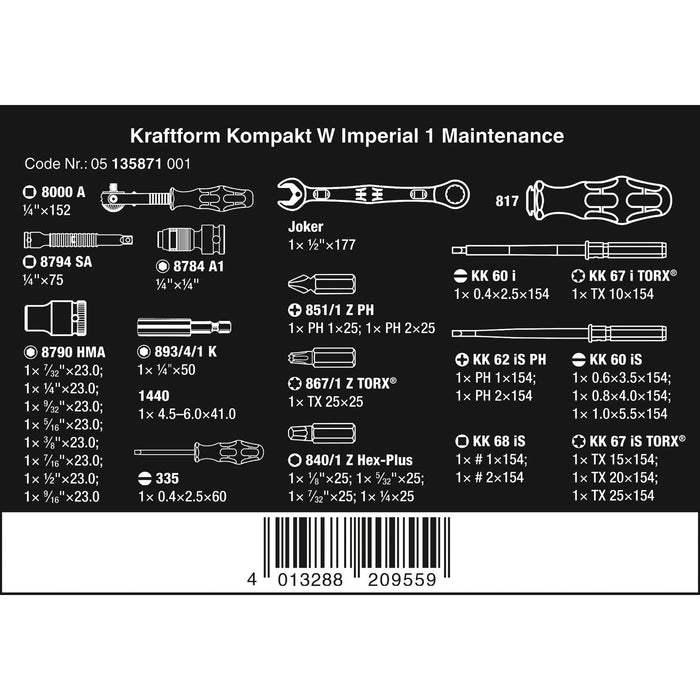 Wera Kraftform Kompakt W Imperial 1 Maintenance, 35 pieces