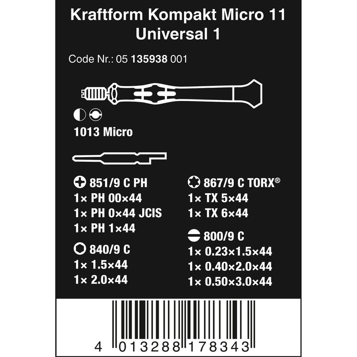 Wera Kraftform Kompakt Micro 11 Universal 1, 11 pieces