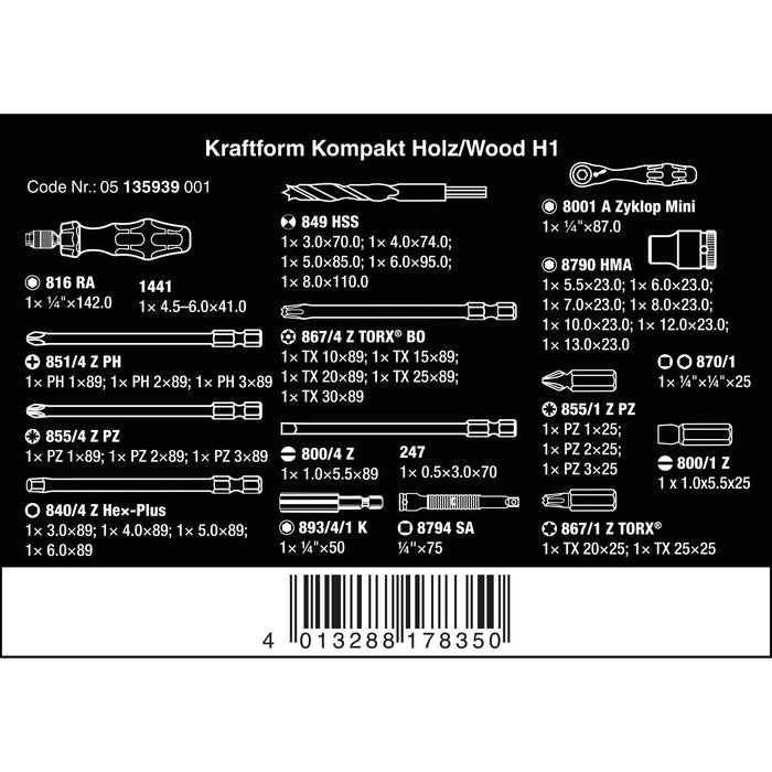 Wera Kraftform Kompakt H 1 Woodcraft, 41 pieces