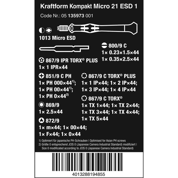 Wera Kraftform Kompakt Micro 21 ESD 1, 21 pieces