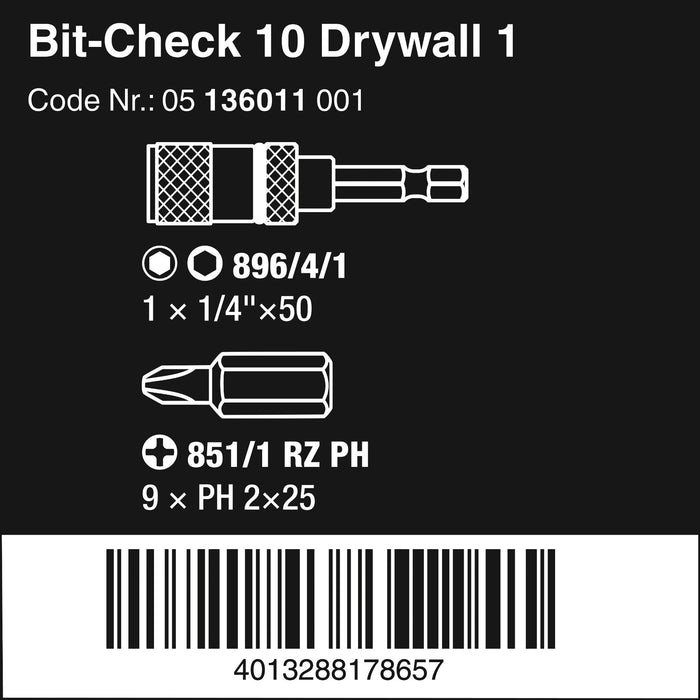 Wera Bit-Check 10 Drywall 1, 10 pieces