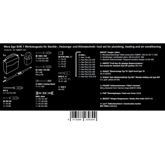 Wera 2go SHK 1 Tool set for plumbing, heating and air conditioning, 30 pieces