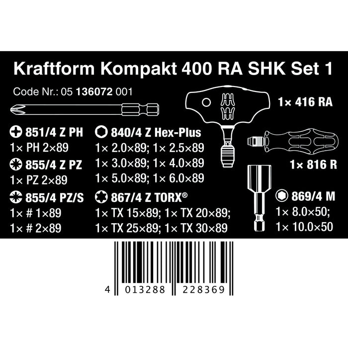 Wera Kraftform Kompakt 400 RA SHK Set 1, 18 pieces