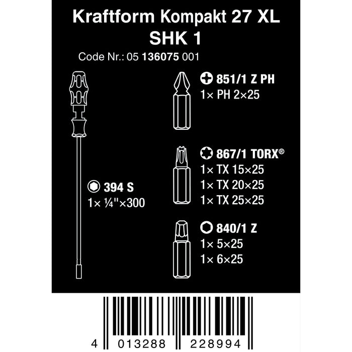 Wera Kraftform Kompakt 27 XL SHK 1, 7 pieces