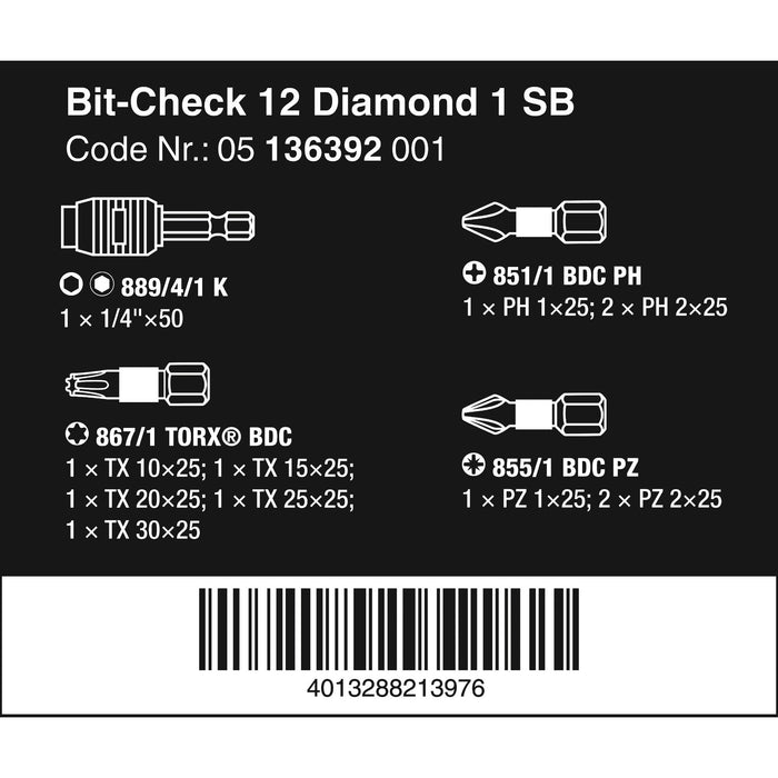 Wera Bit-Check 12 Diamond 1 SB, 12 pieces