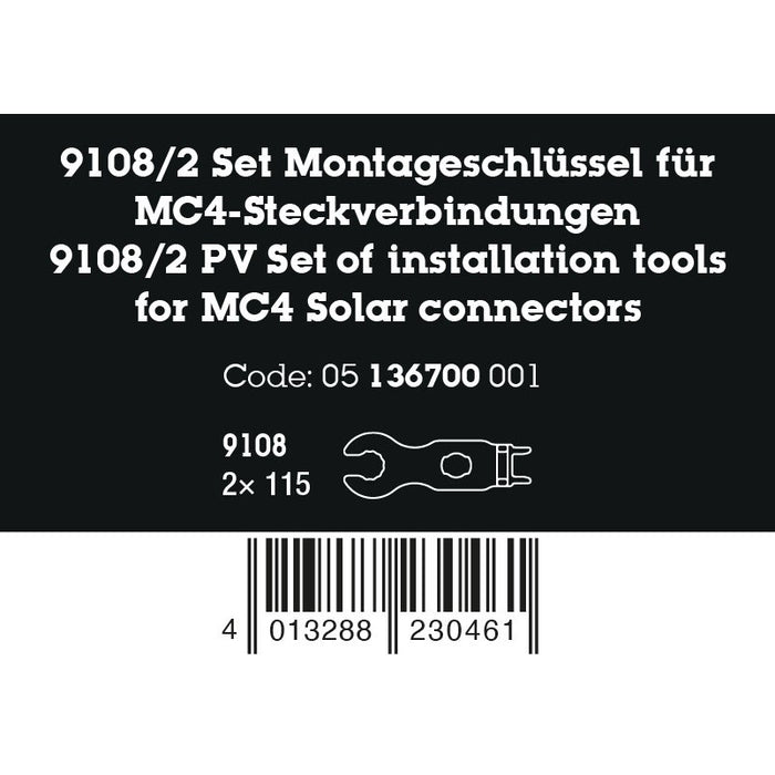 Wera 9108/2 PV Set of installation tools for MC4 Solar connectors, 2 pieces