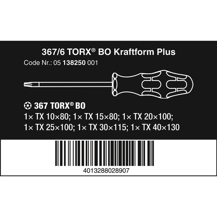 Wera 367/6 TORX® BO Kraftform Screwdriver set and rack, 6 pieces