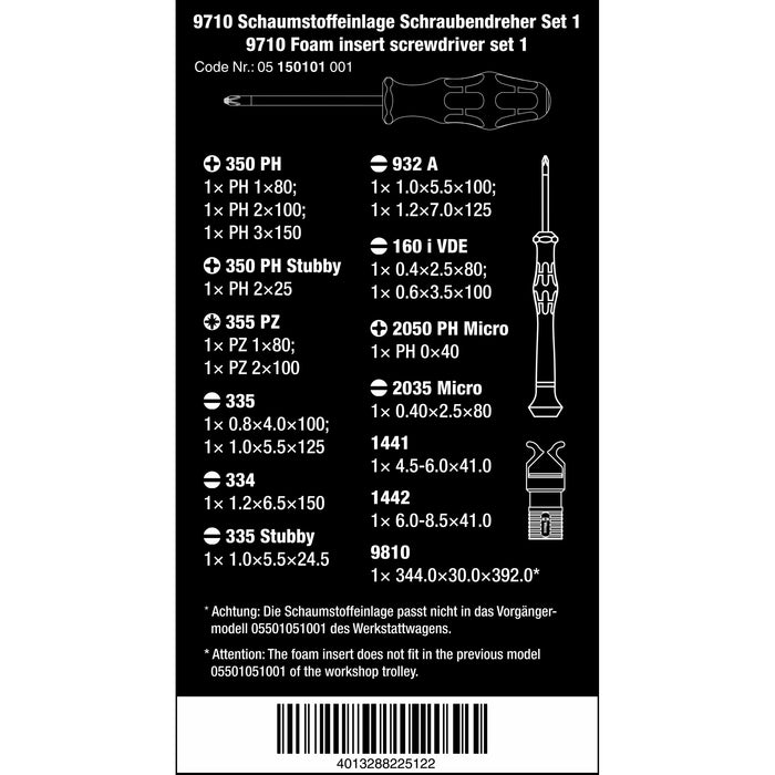 Wera 9710 Foam insert screwdriver set 1, 18 pieces