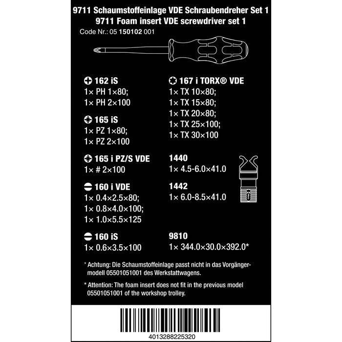 Wera 9711 Foam insert VDE screwdriver set 1, 16 pieces