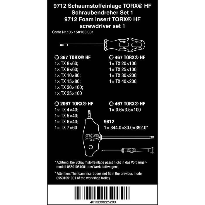 Wera 9712 Foam insert TORX® HF screwdriver set 1, 14 pieces