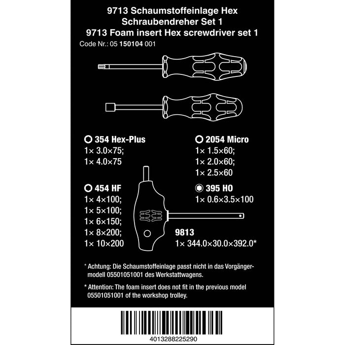 Wera 9713 Foam insert Hex screwdriver set 1, 12 pieces